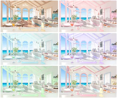 Oceanview Cafe 4k 6color 방송배경 버튜버 방송용 배경화면